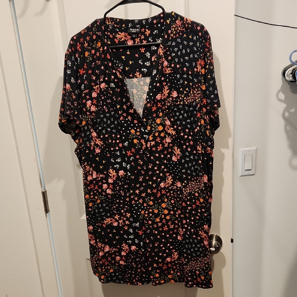 Torrid Black and Orange Wrap Shirt with Notched Collar